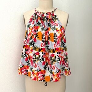 C&C California Tropical Print Halter Style Top NWT Linen Whimsical L